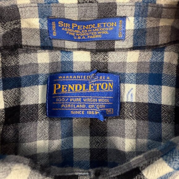Pendleton SIr Pendleton Mens Wool Button Down Shirt Blue Black White XL** See me - Picture 2 of 7
